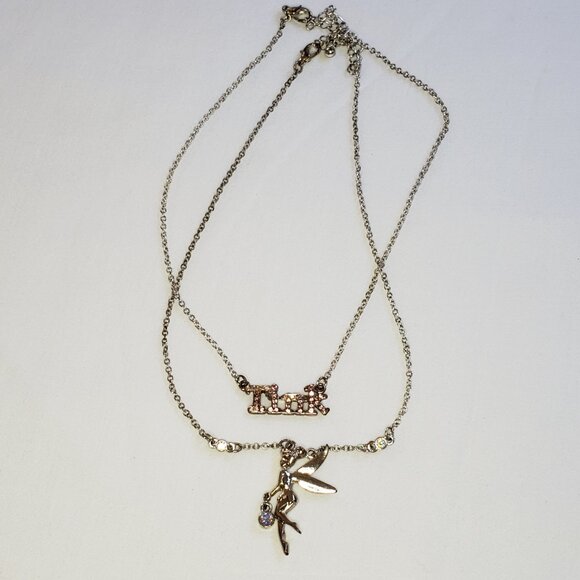 Fairy y2k Silver Tinkerbell Charm Rhinestone necklace Set pink iridescent gems - Picture 6 of 10